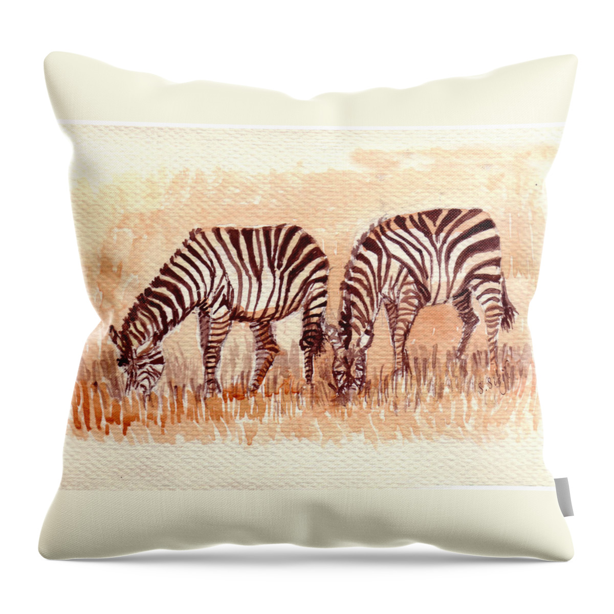 Animal Art Throw Pillow featuring the painting Stripe Buddies by Sarabjit Singh