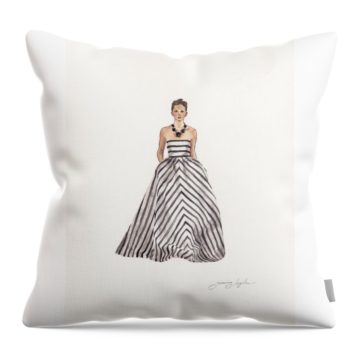 Oscar De La Renta Throw Pillow featuring the painting Striped Glamour by Jazmin Angeles
