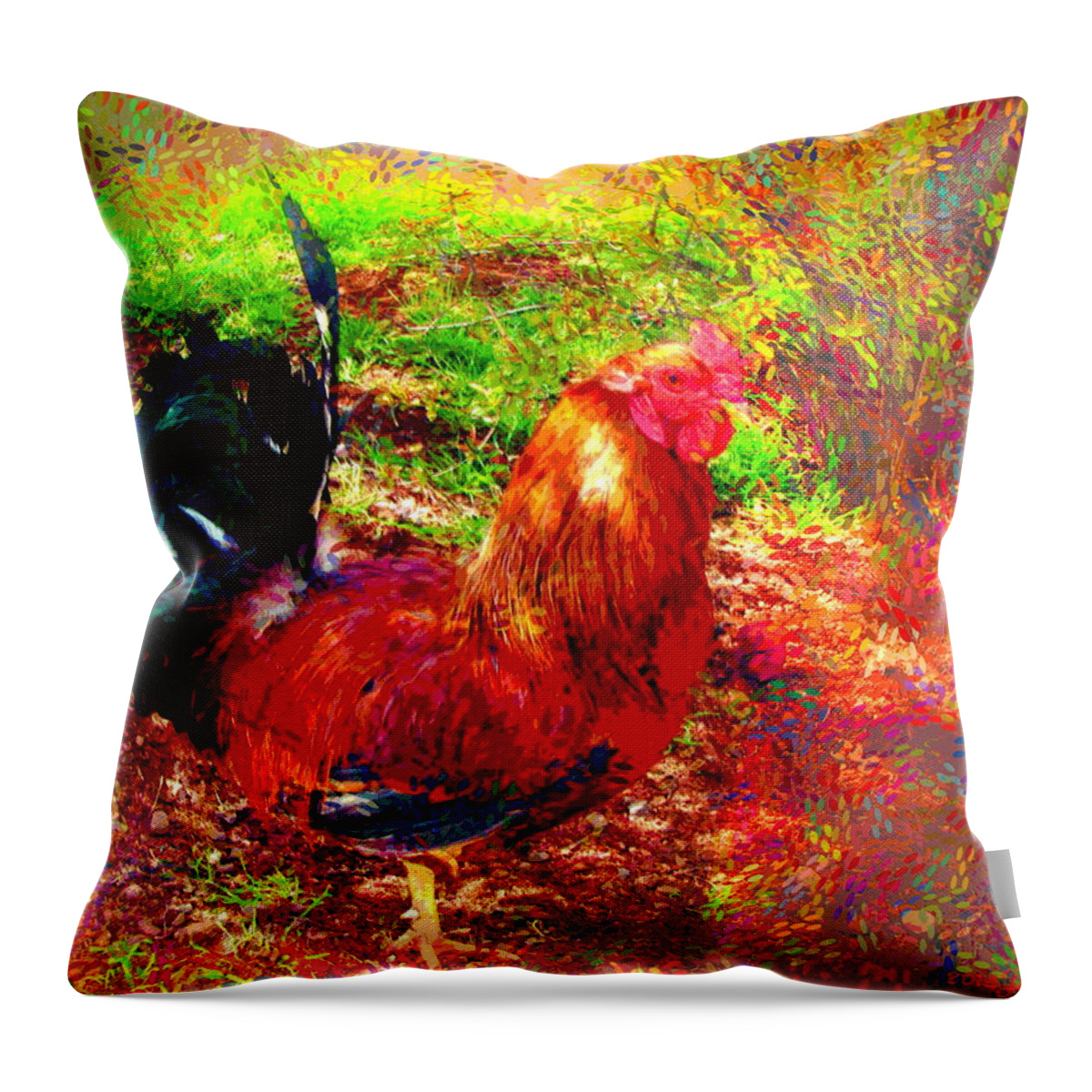 Rooster Throw Pillow featuring the photograph Strutting In Living Color by Joyce Dickens