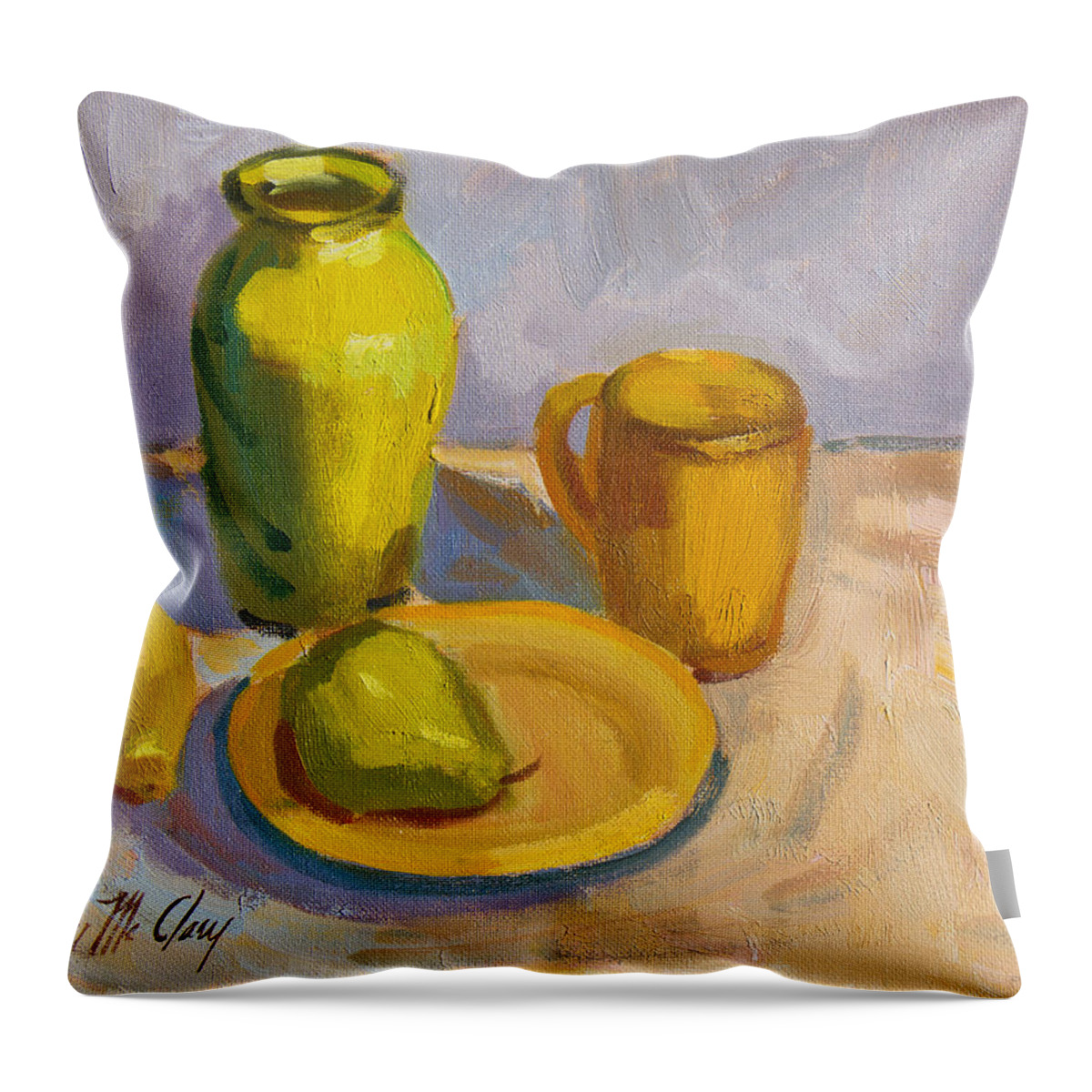 Pitcher Throw Pillow featuring the painting Study in Yellow by Diane McClary