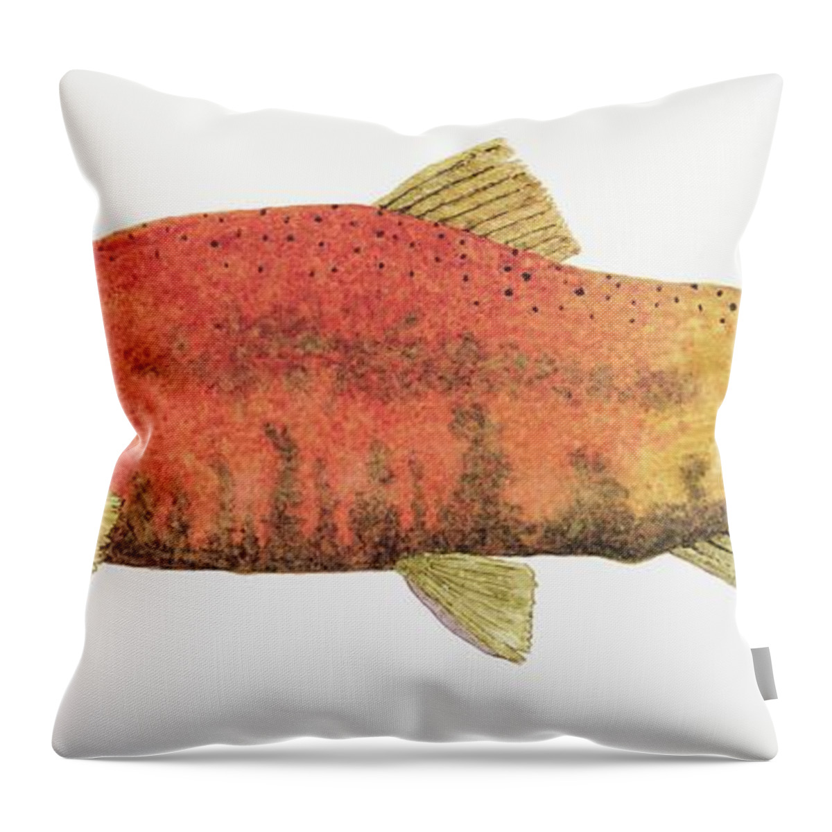 Salmon Throw Pillow featuring the painting Study of a Male Kokanee Salmon in Spawning Brilliance by Thom Glace