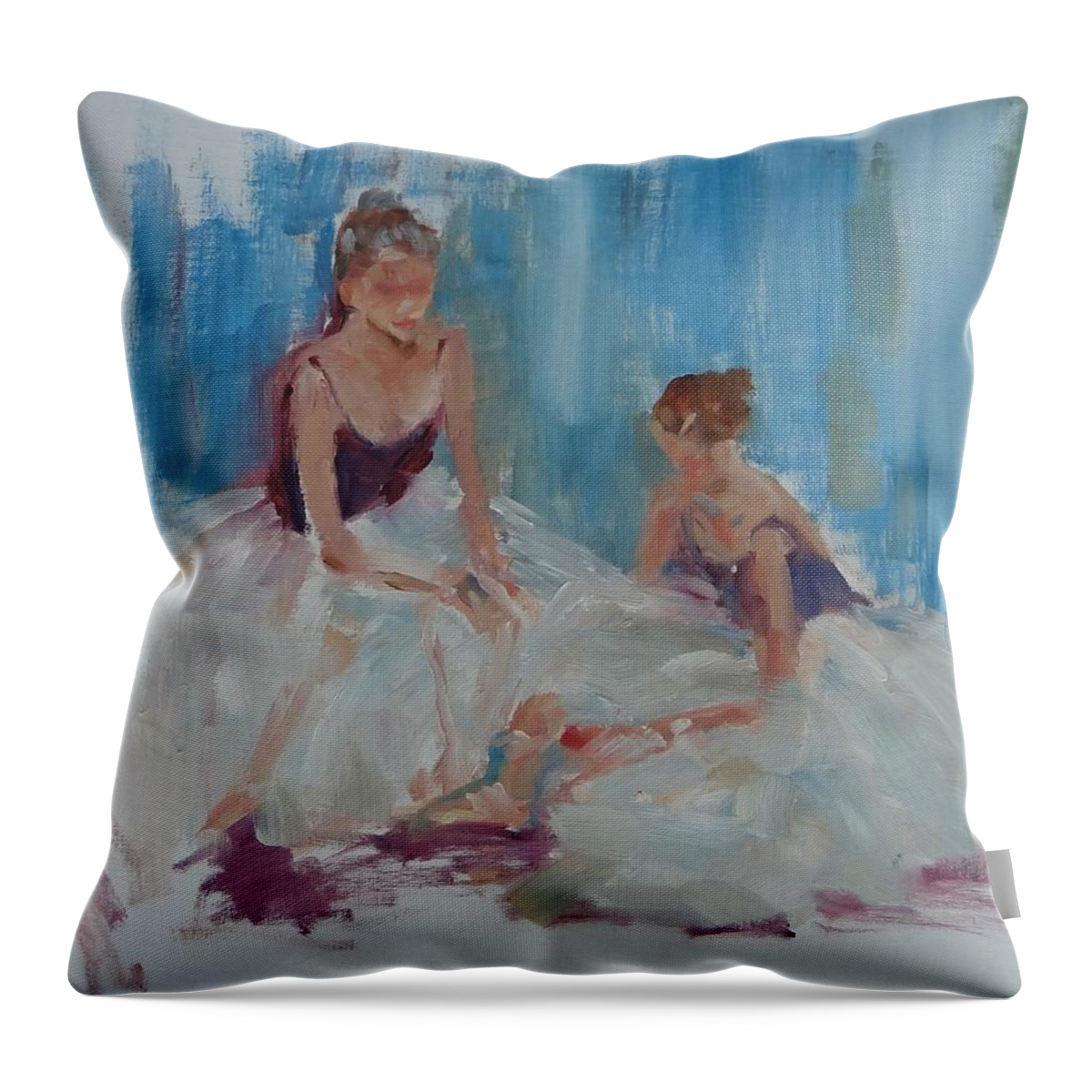 Ballerinas Throw Pillow featuring the painting Study of Ballerinas Seated by Carol Berning