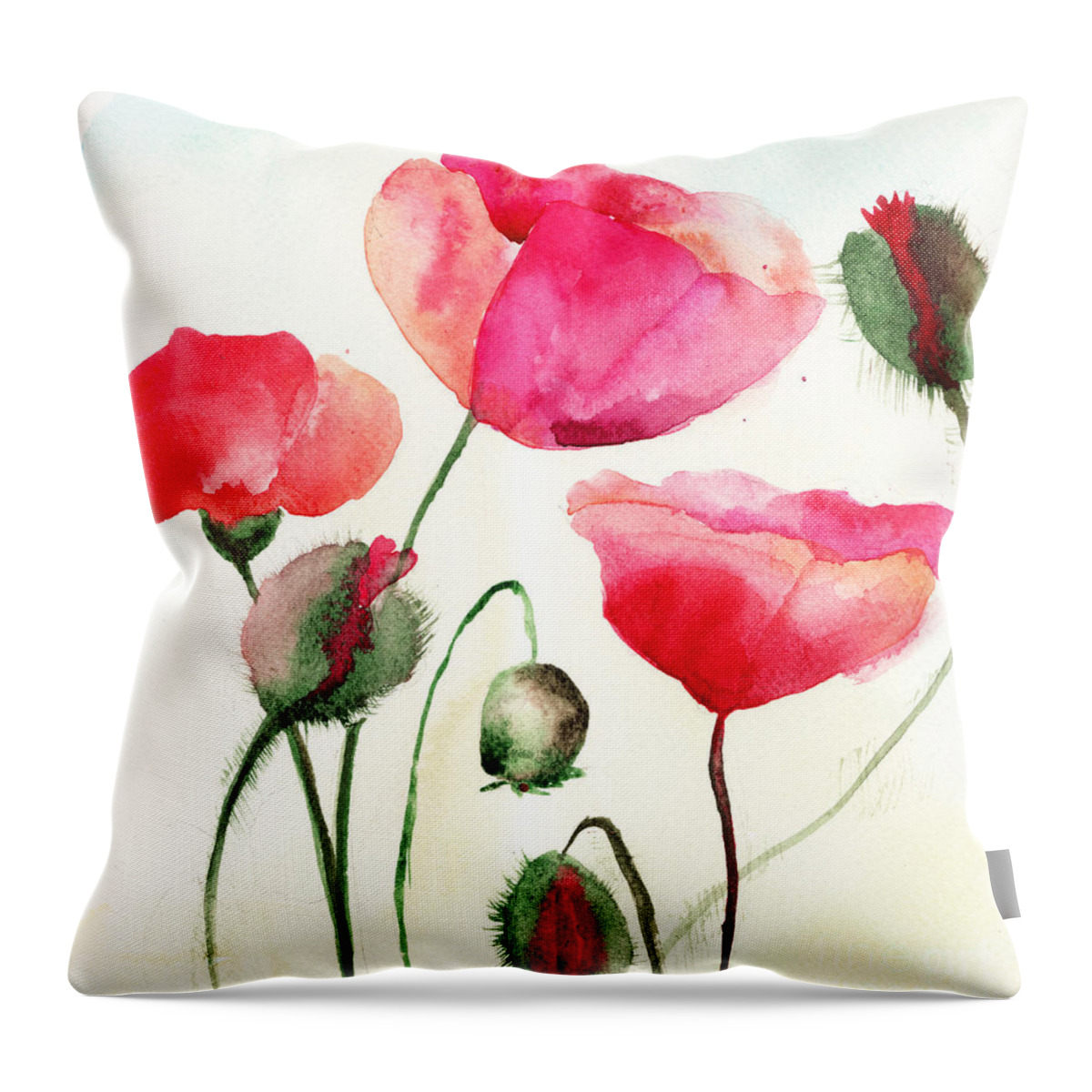 Backdrop Throw Pillow featuring the painting Stylized Poppy flowers illustration by Regina Jershova