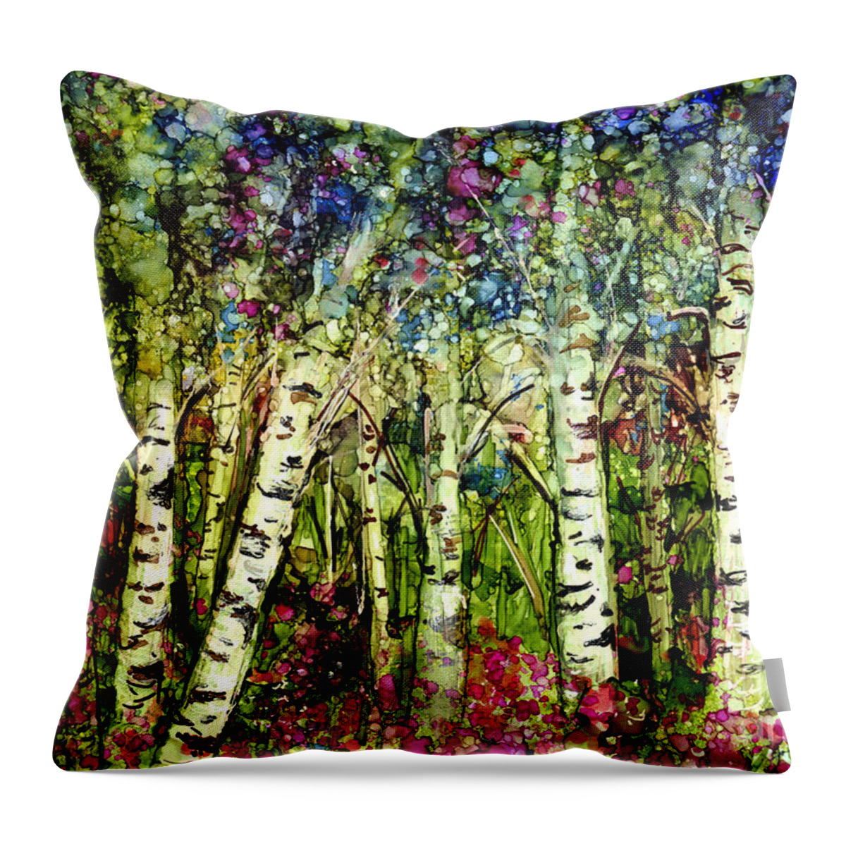 Trees Throw Pillow featuring the painting Summer Birch by Francine Dufour Jones