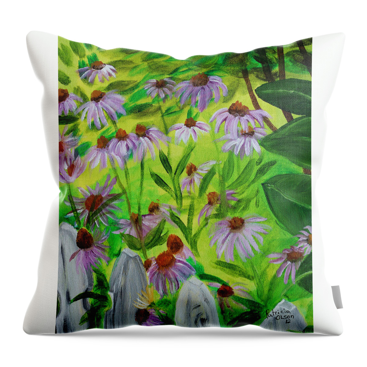 Acrylic Painting Of Flowers Throw Pillow featuring the painting Summer Flowers in Peculiar MO. by Patricia Olson
