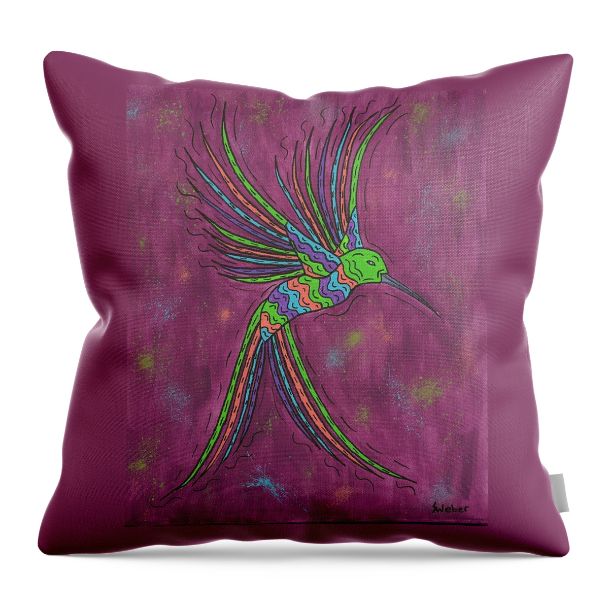 Black Throw Pillow featuring the painting Summer Hummer by Susie WEBER