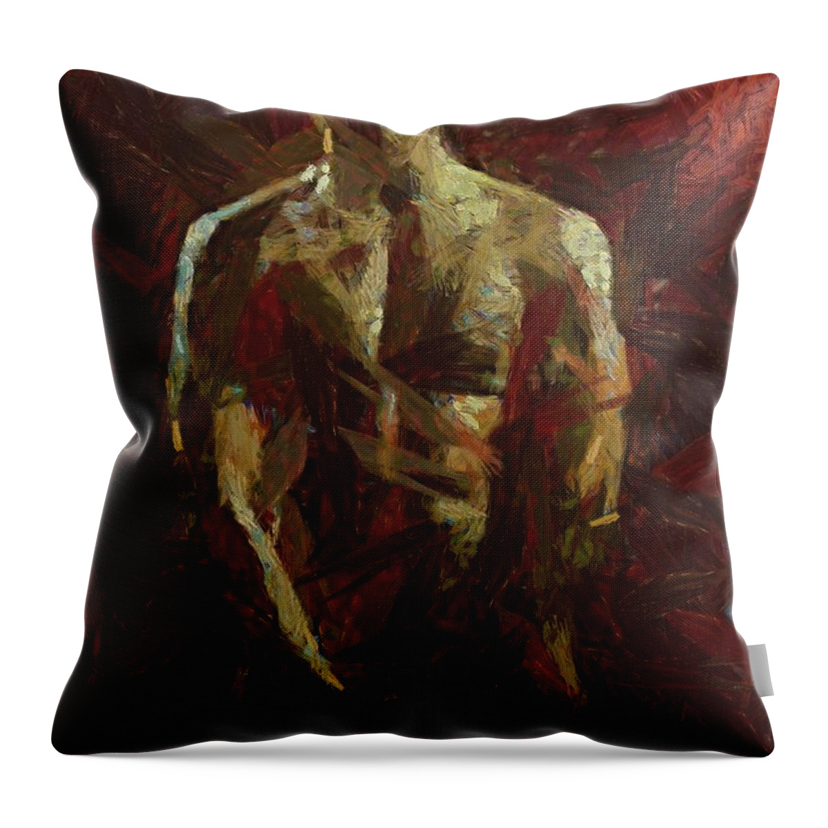 Male Body Builder Throw Pillow featuring the painting Summer man by Dragica Micki Fortuna