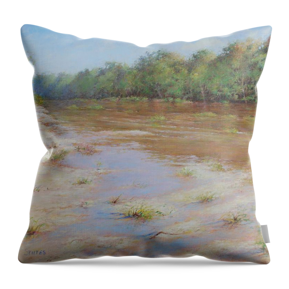 Louisiana Landscape Prints Throw Pillow featuring the pastel Summer River by Nancy Stutes