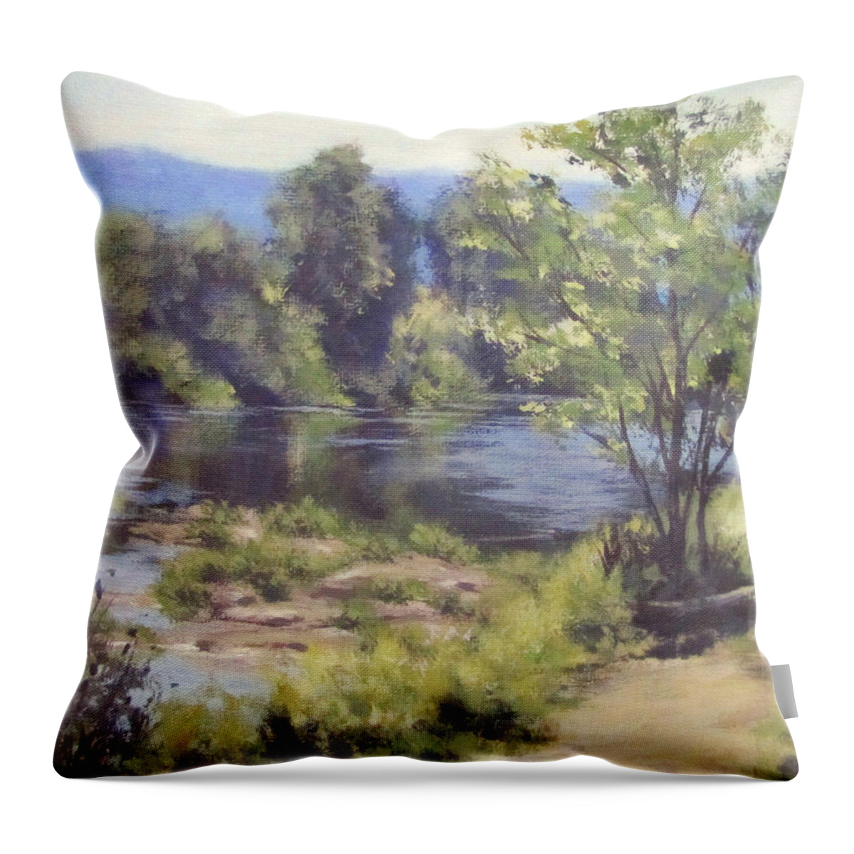 River Throw Pillow featuring the painting Summer South Umpqua by Karen Ilari