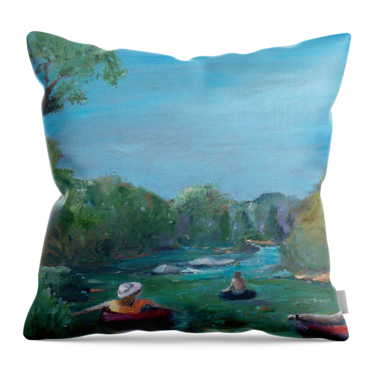 River Throw Pillow featuring the painting Summertime Float by Susan Esbensen