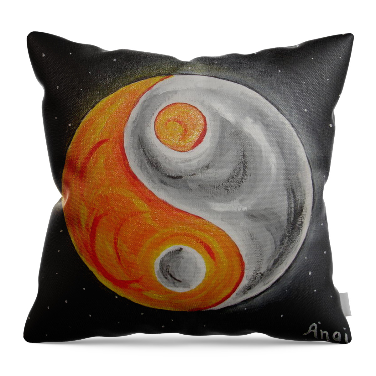 Ying Yang Throw Pillow featuring the painting Sun and Moon Ying Yang by Angie Butler