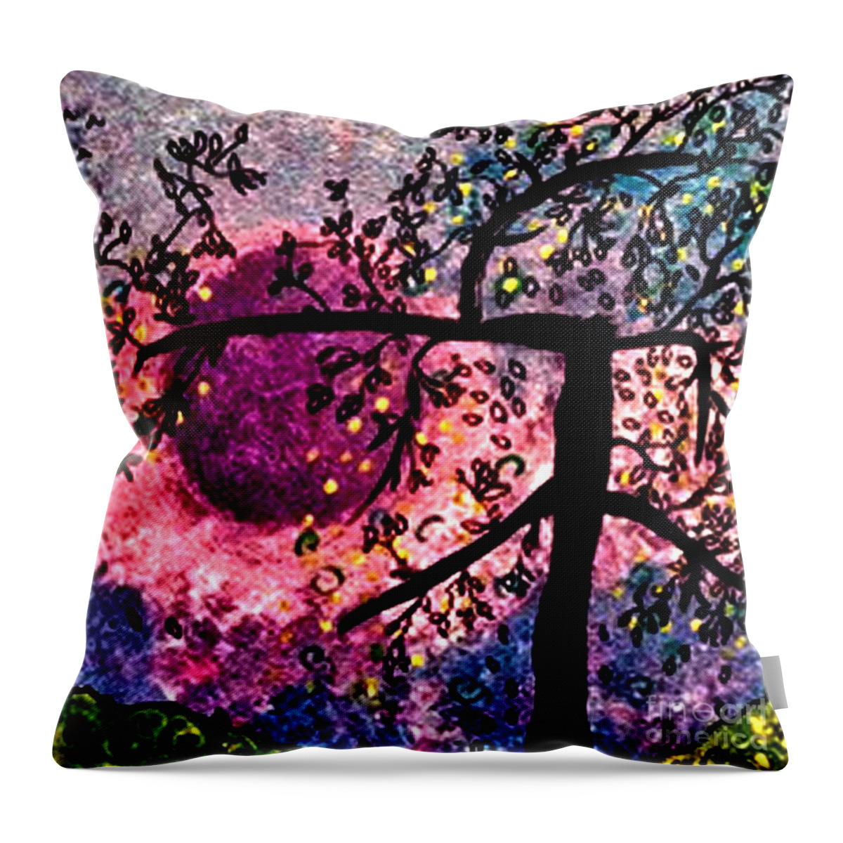 Sun Throw Pillow featuring the painting Sun and Tree by James and Donna Daugherty