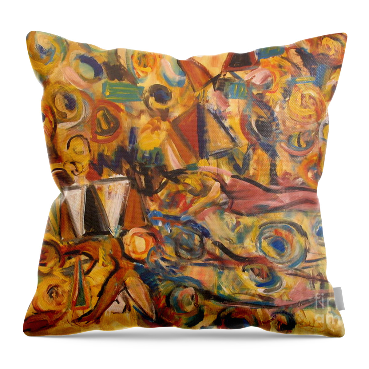 Land Scape Throw Pillow featuring the painting Sun- Bathing Among Yellow Roses by Fereshteh Stoecklein