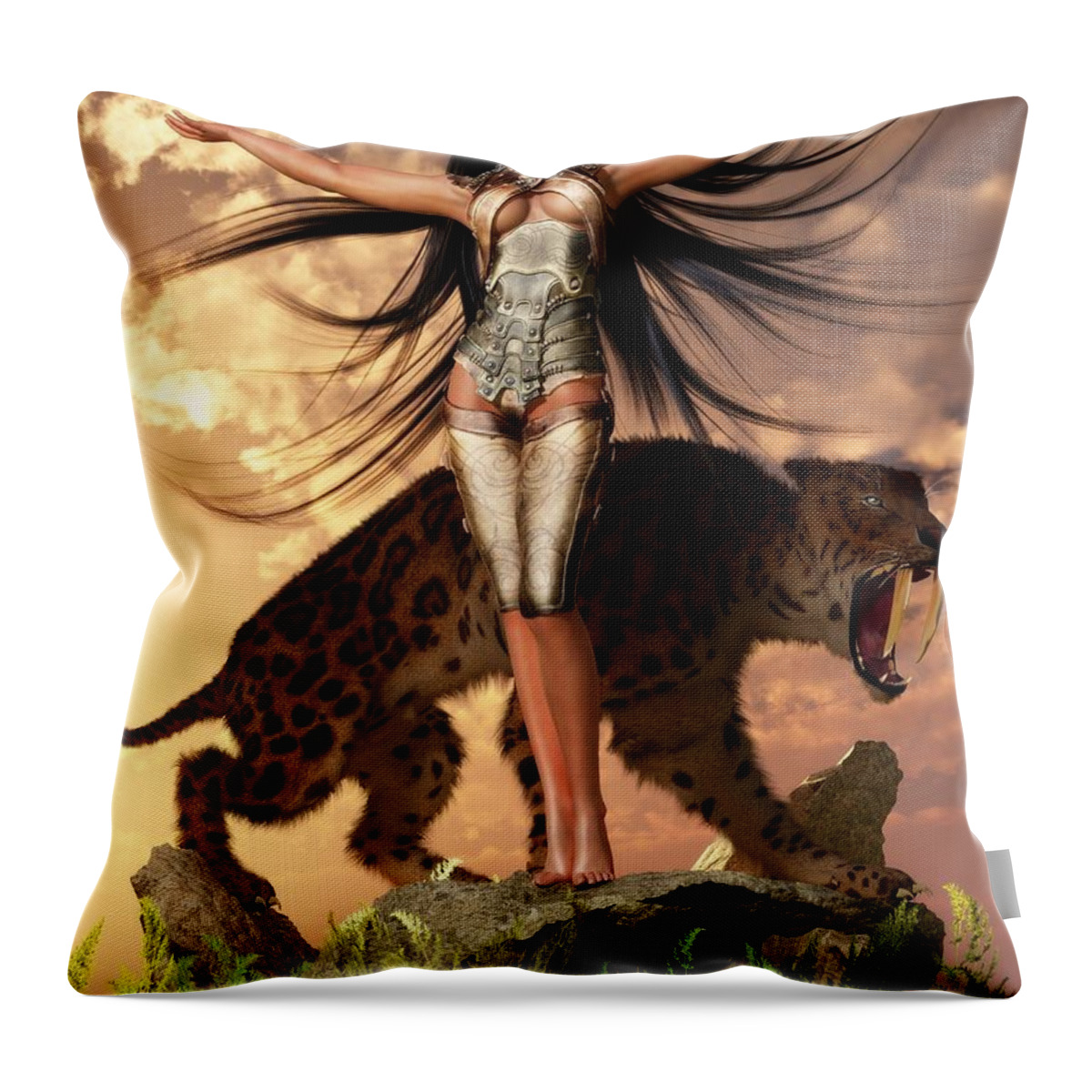Druid Throw Pillow featuring the digital art Sun Priestess by Kaylee Mason