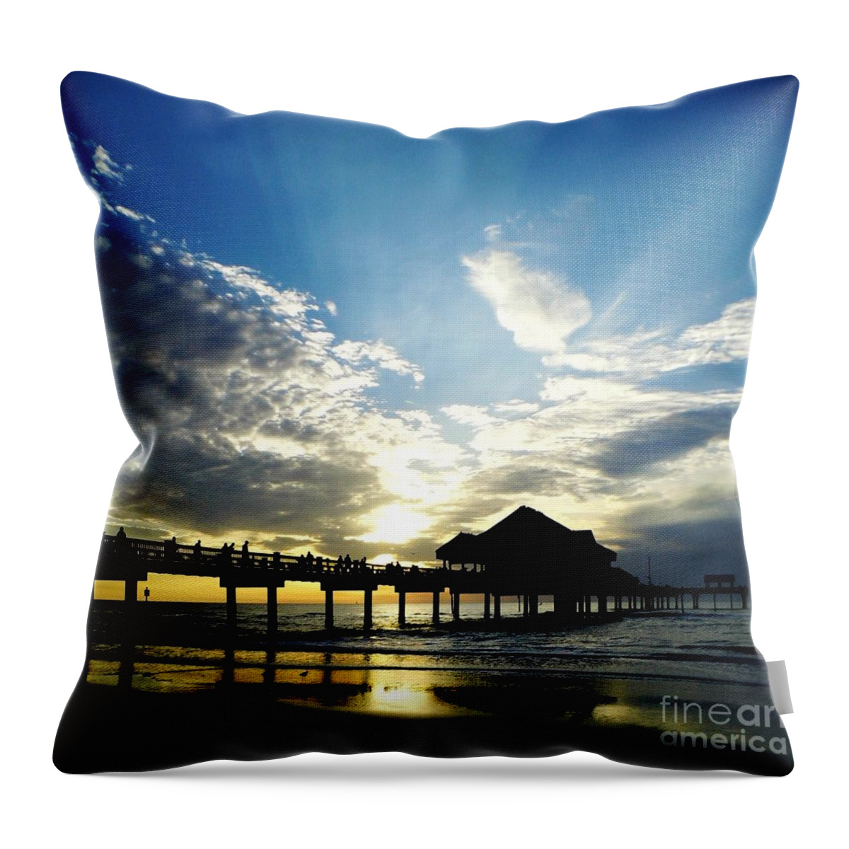 Sunrise Throw Pillow featuring the photograph Sun Rays Above Pier 60 by D Hackett