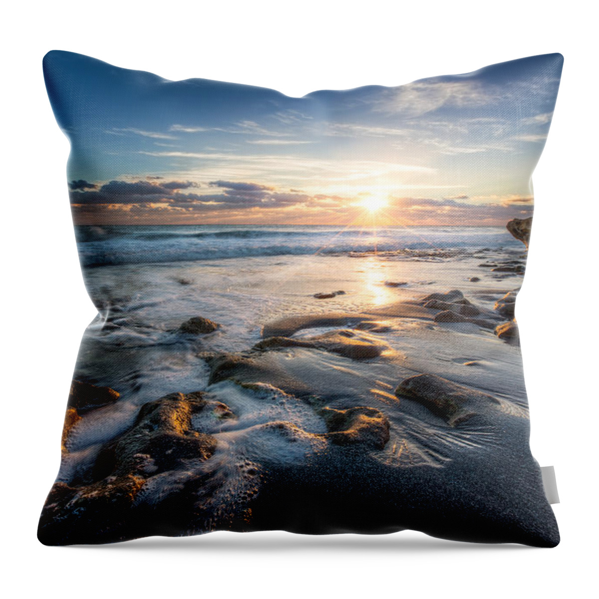 Clouds Throw Pillow featuring the photograph Sun Rays on the Ocean by Debra and Dave Vanderlaan
