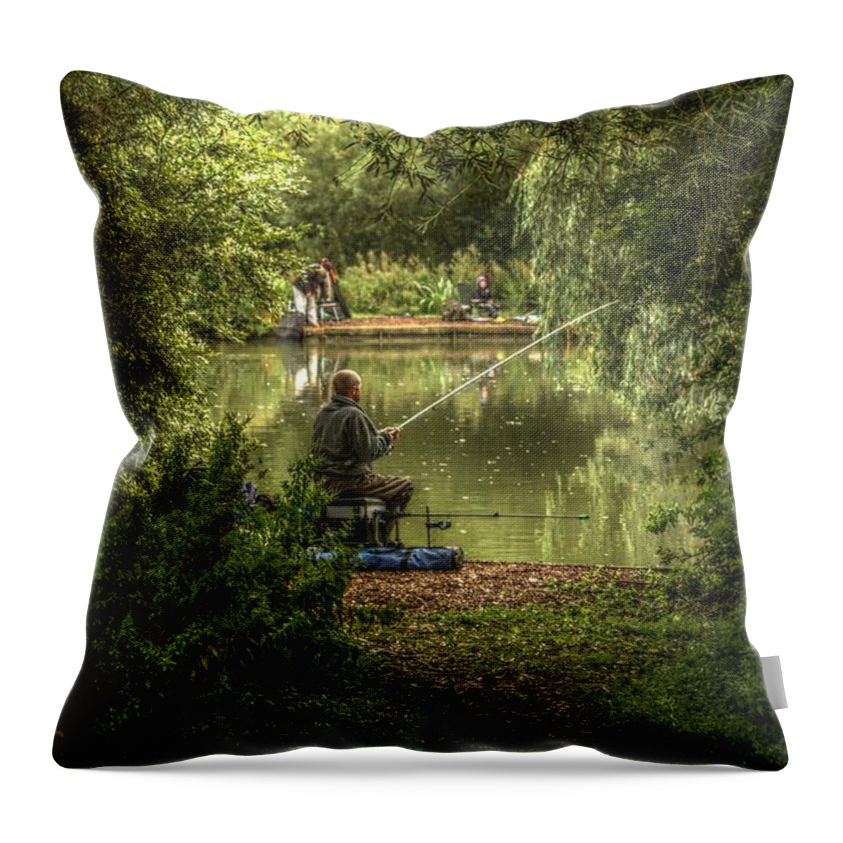 Sunday Fishing Throw Pillow featuring the photograph Sunday fishing at the Lake by Jeremy Hayden