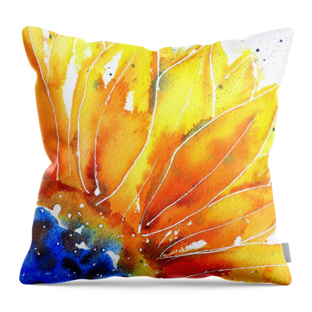 Sunflower Throw Pillow featuring the painting Sunflower Blue Orange and Yellow by Carlin Blahnik CarlinArtWatercolor