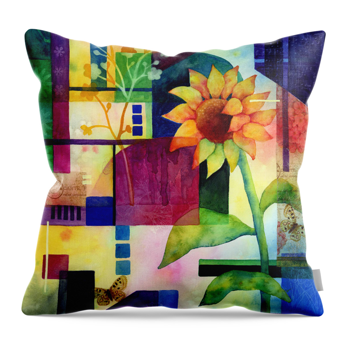 Sunflower Throw Pillow featuring the painting Sunflower Collage 2 by Hailey E Herrera