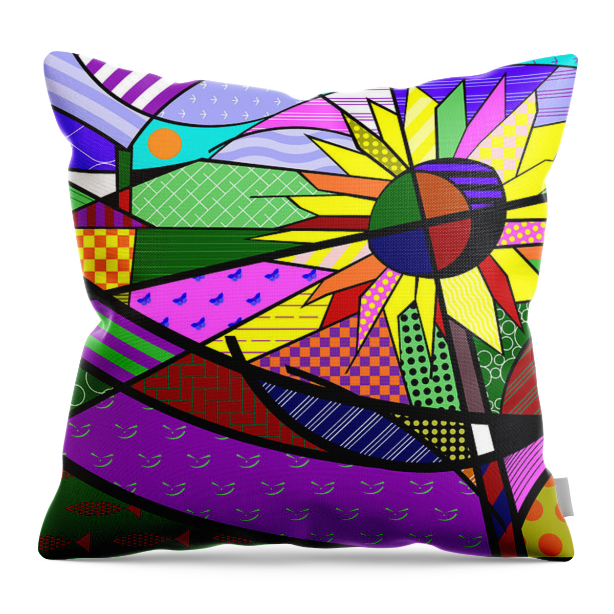 Colorful Throw Pillow featuring the digital art Sunflower Farm by Randall J Henrie