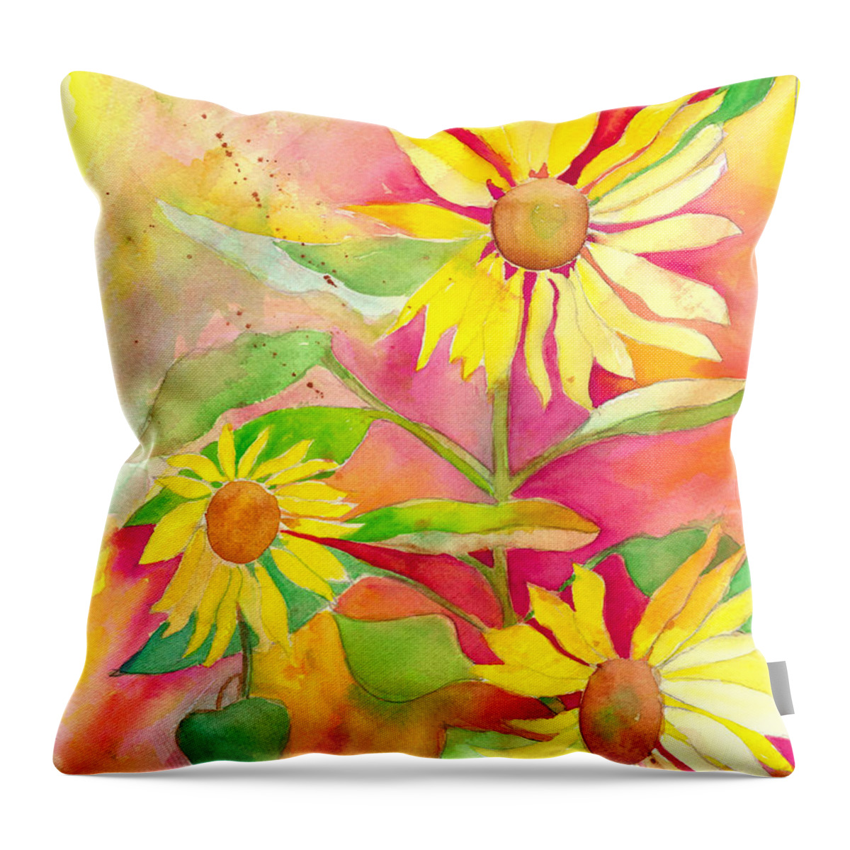 Watercolor Painting Throw Pillow featuring the painting Sunflower by Kelly Perez
