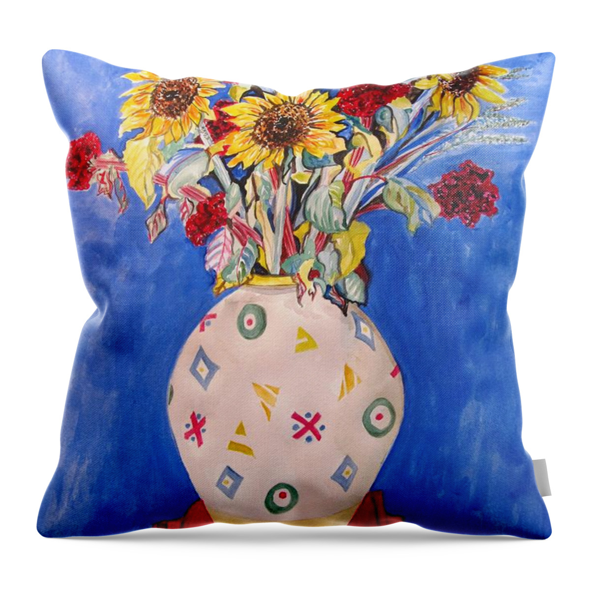 Sunflowers At Home Throw Pillow featuring the painting Sunflowers at Home by Esther Newman-Cohen