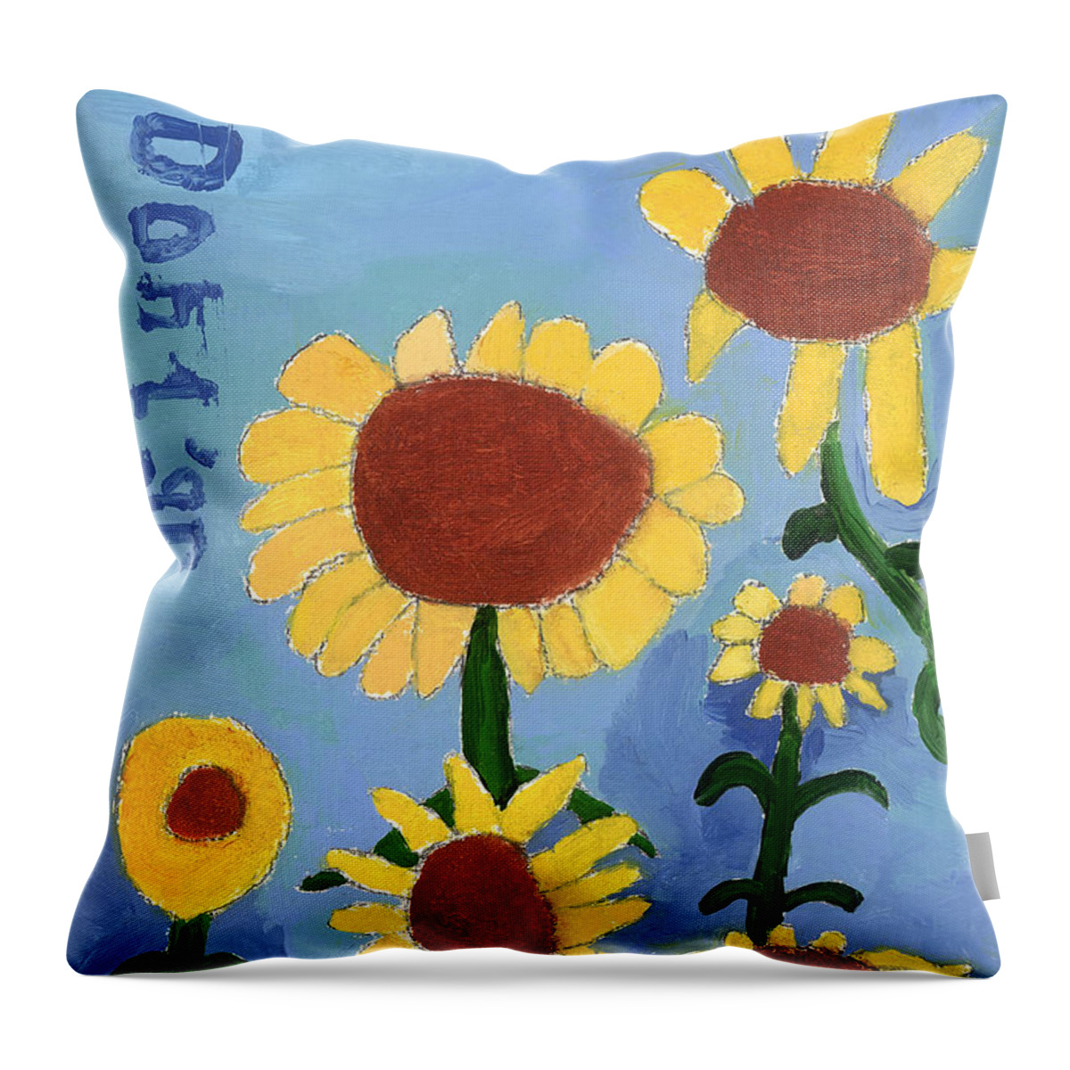  Throw Pillow featuring the painting Sunflowers by Don Larison