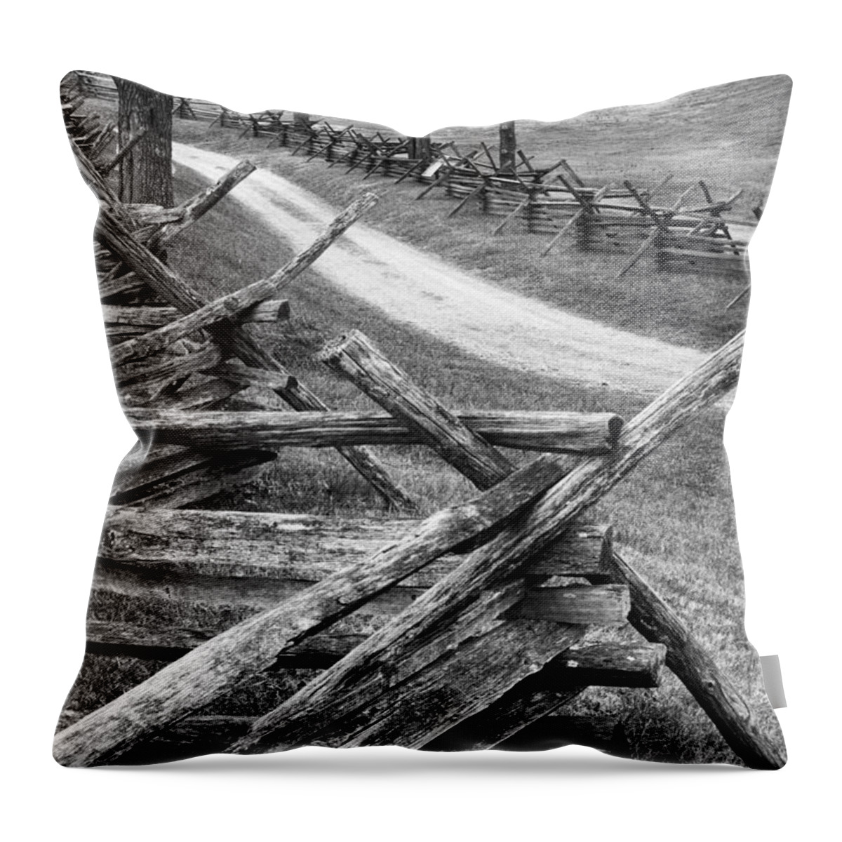 Antietam Throw Pillow featuring the photograph Sunken Road - BW by Paul W Faust - Impressions of Light
