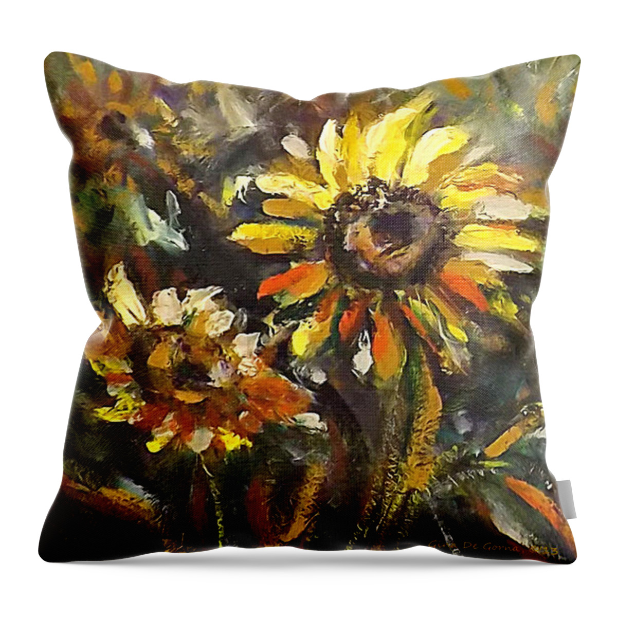 Sunflowers Throw Pillow featuring the painting Sunny 2 by Gina De Gorna