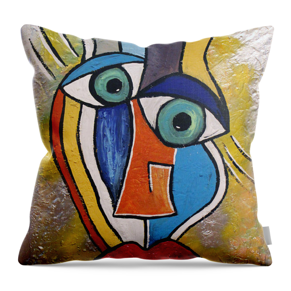 Face Throw Pillow featuring the mixed media Sunny Face by Artista Elisabet