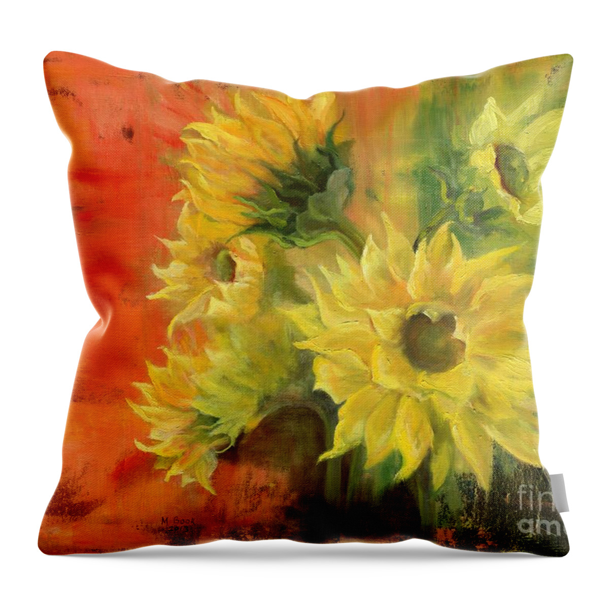 Sunflowers Throw Pillow featuring the painting Sunny by Marlene Book