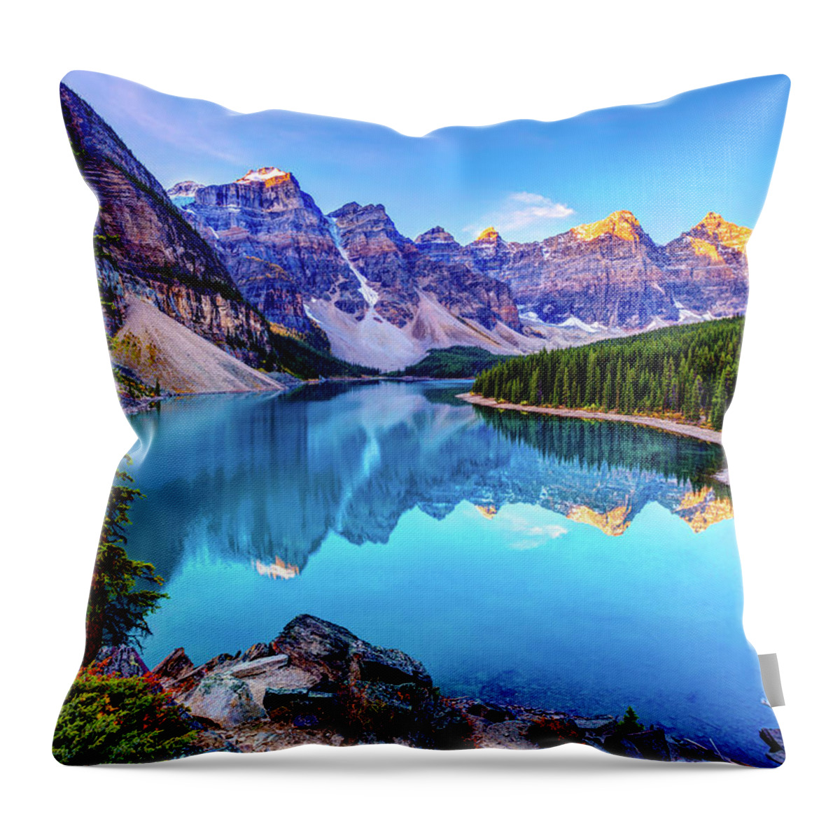 Tranquility Throw Pillow featuring the photograph Sunrise At Moraine Lake by Wan Ru Chen
