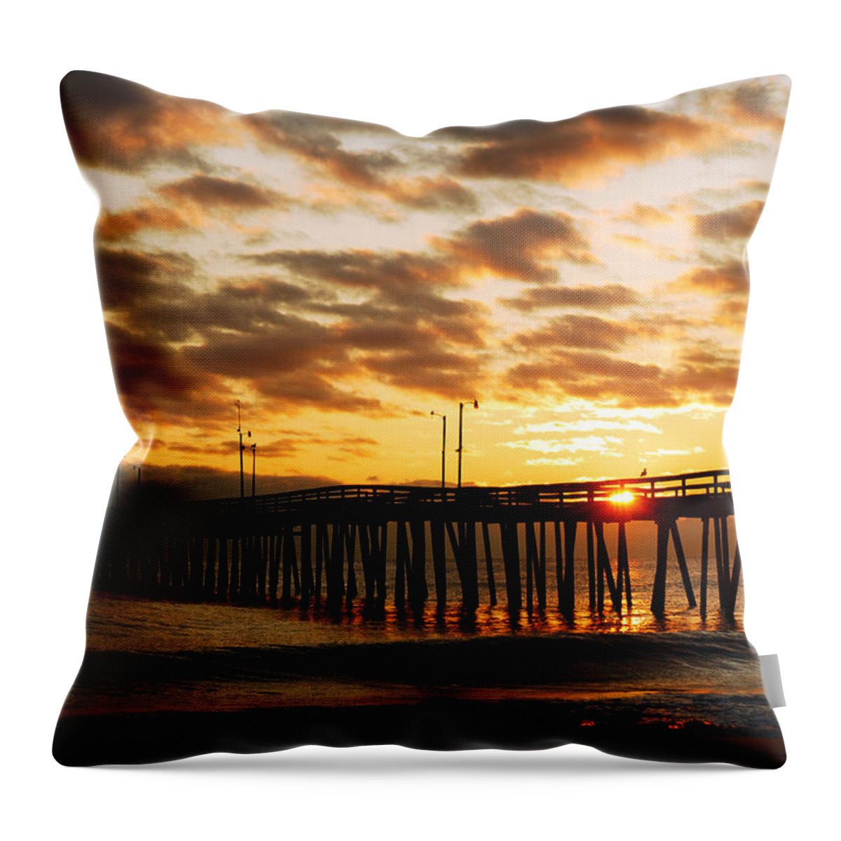 Virginia Throw Pillow featuring the photograph Sunrise at Virginia Beach by James Kirkikis