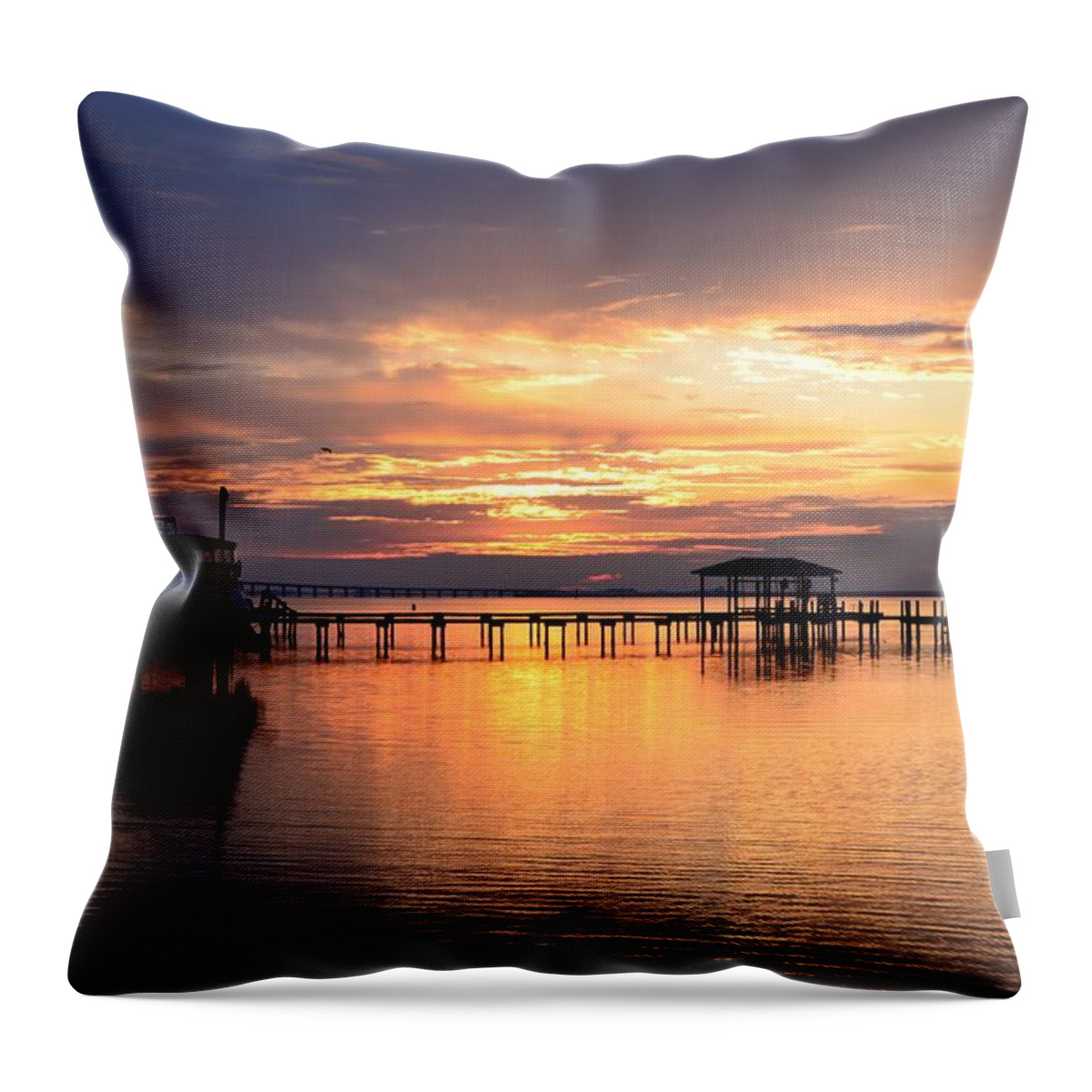 Sunrise Throw Pillow featuring the photograph Sunrise Colors on the Sound by Jeff at JSJ Photography