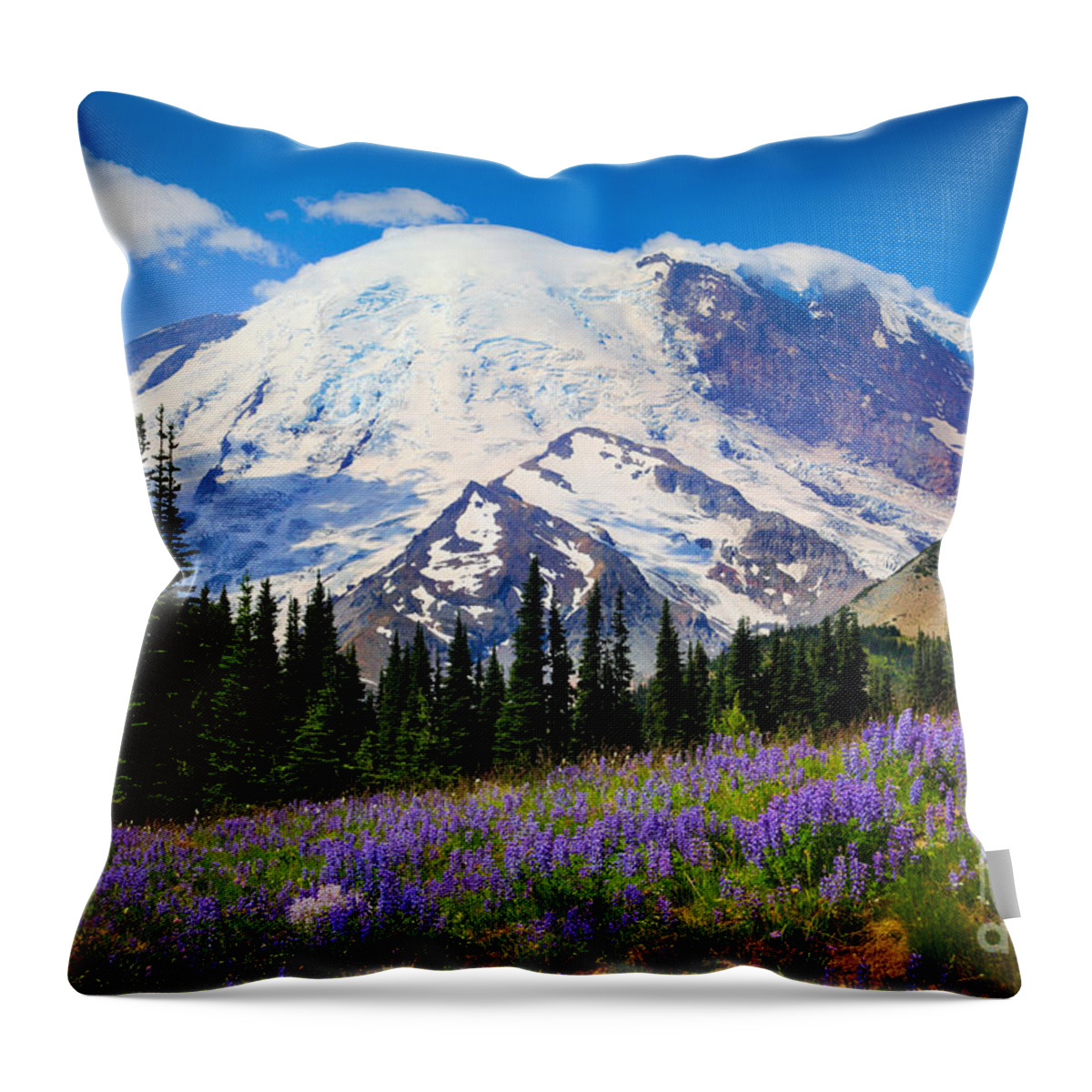 America Throw Pillow featuring the photograph Sunrise Lupines by Inge Johnsson