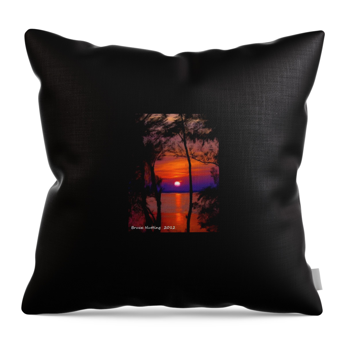 Sunset Throw Pillow featuring the painting Sunrise on an Island by Bruce Nutting