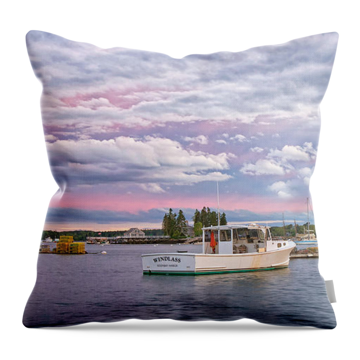 #boothbay#harbor#maine#summer#nights#boats#sunrise Throw Pillow featuring the photograph Sunrise on Boothbay Harbor by Darylann Leonard Photography