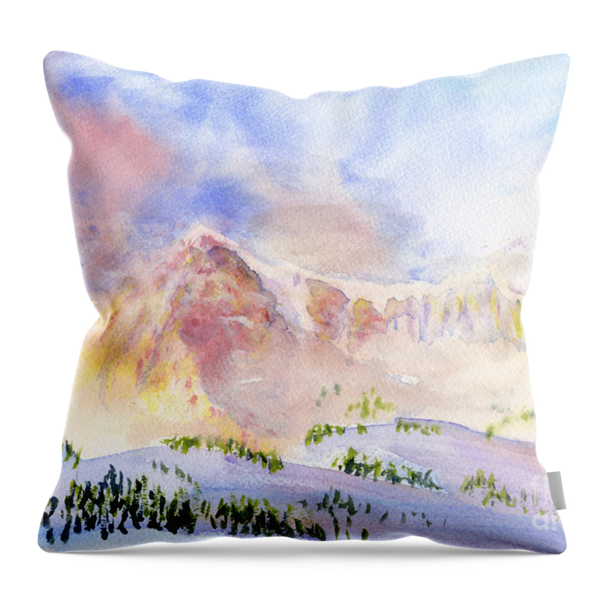 Mountains Throw Pillow featuring the painting Sunrise on Mount Ogden by Walt Brodis
