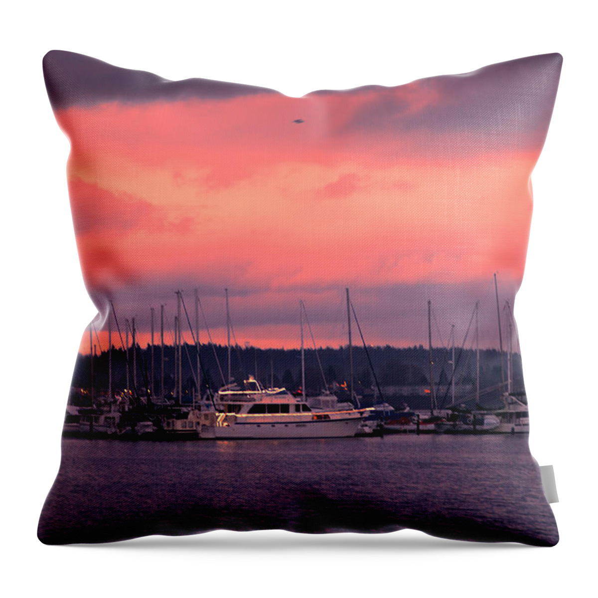 Bellingham Throw Pillow featuring the photograph Sunrise over Marina by Judy Wright Lott