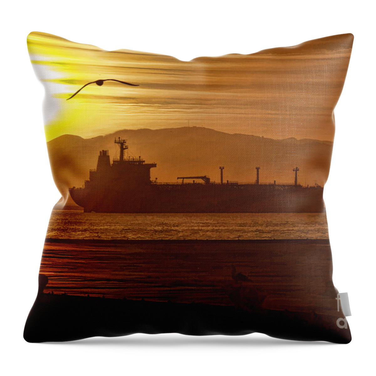 Tanker Sunrise Throw Pillow featuring the photograph Sunrise Over Tanker by Blake Richards