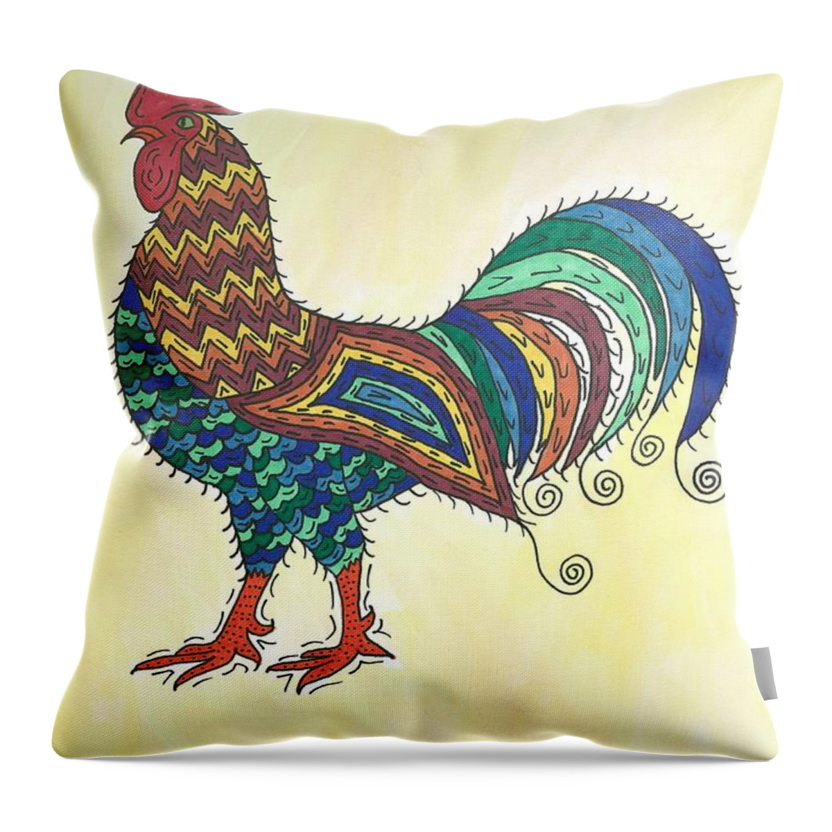 Chicken Throw Pillow featuring the painting Sunrise Rooster by Susie Weber