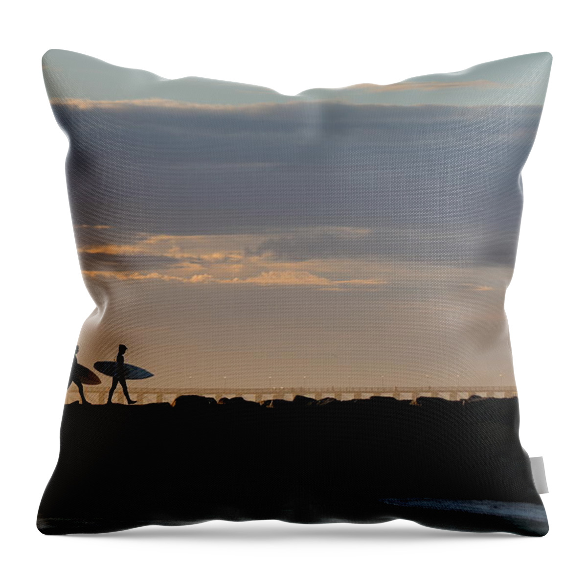 Surf Throw Pillow featuring the photograph Sunrise Surfing by Christy Pooschke