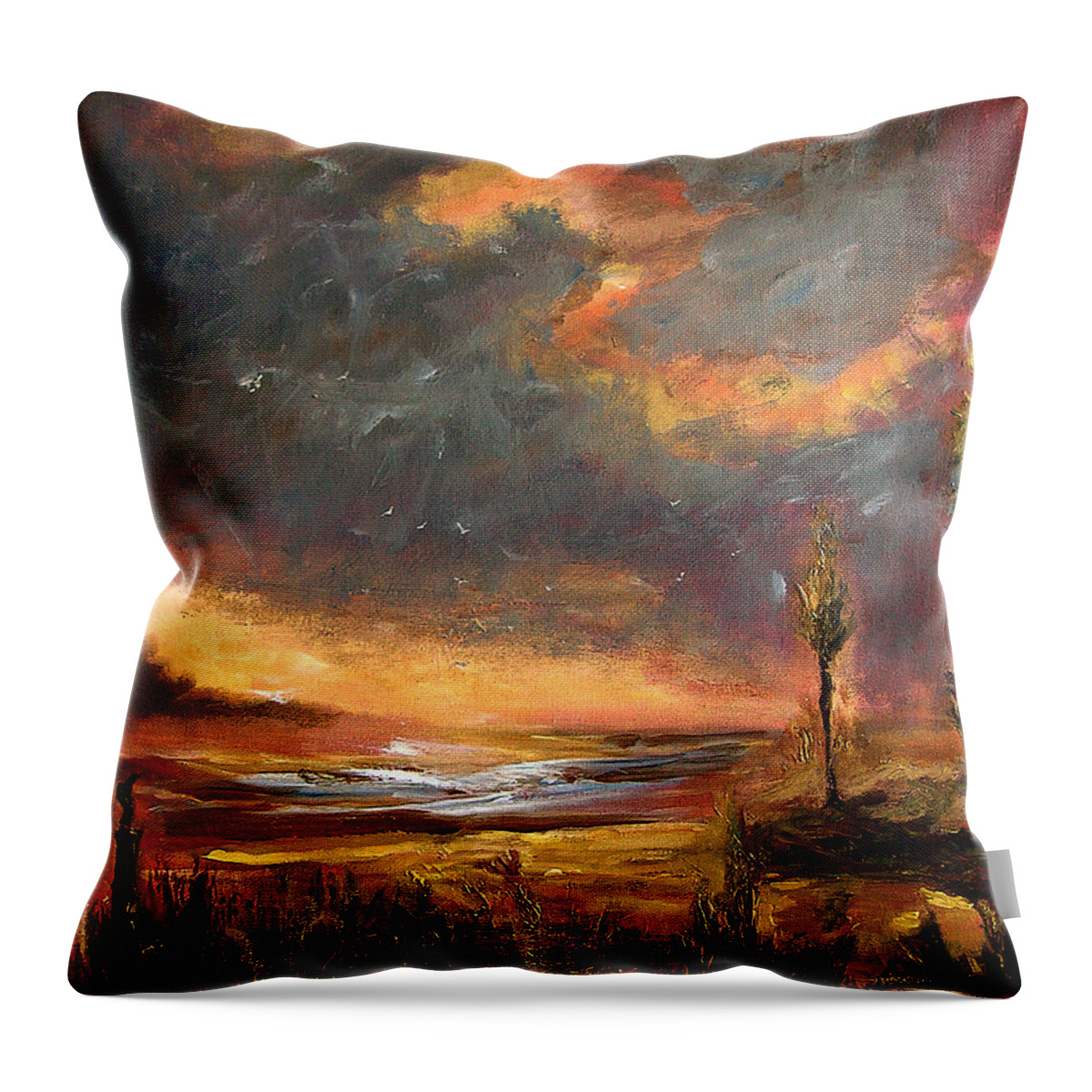 Original Throw Pillow featuring the painting Sunrise with birds by Julianne Felton
