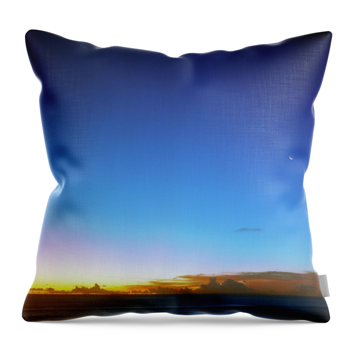 Tranquility Throw Pillow featuring the photograph Sunset And Moon At Uluwatu by Vsevolod Vlasenko
