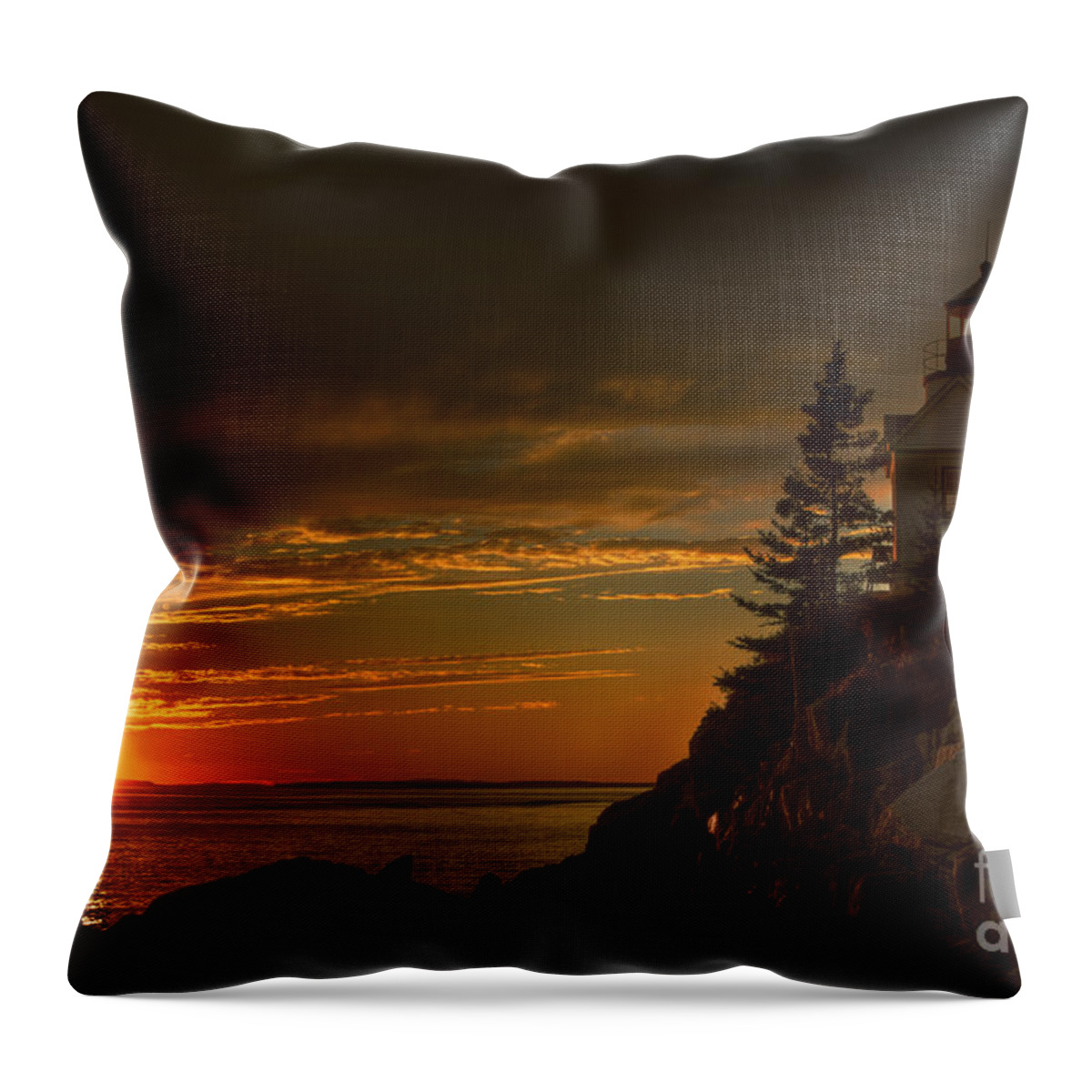 Acadia National Park Throw Pillow featuring the photograph Sunset at Bass Harbor Lighthouse by Oscar Gutierrez