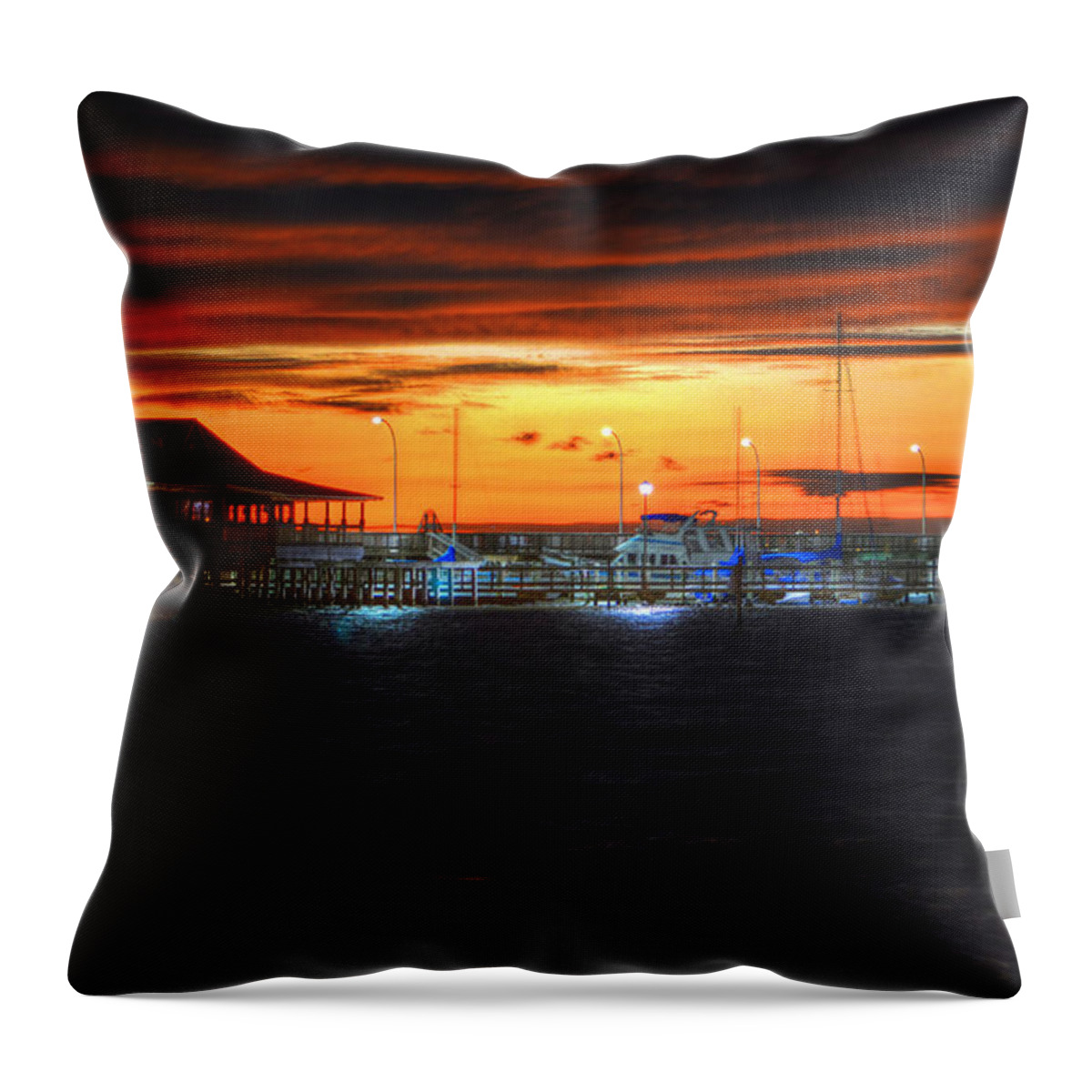 Palm Throw Pillow featuring the digital art Sunset at the Fairhope Pier by Michael Thomas