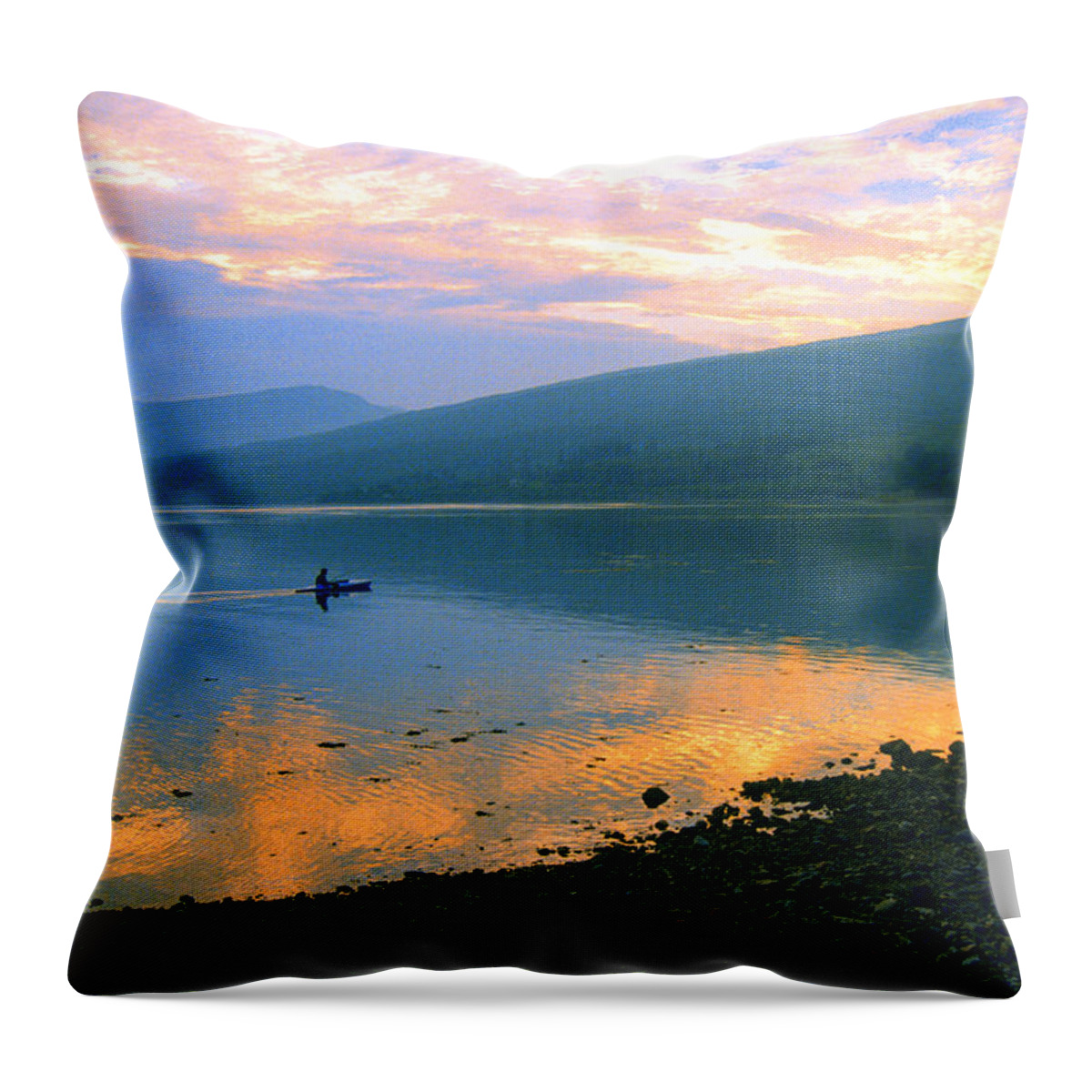 Sunset Canoe On Loch Linnhe Throw Pillow featuring the photograph Sunset Canoe by Gordon James