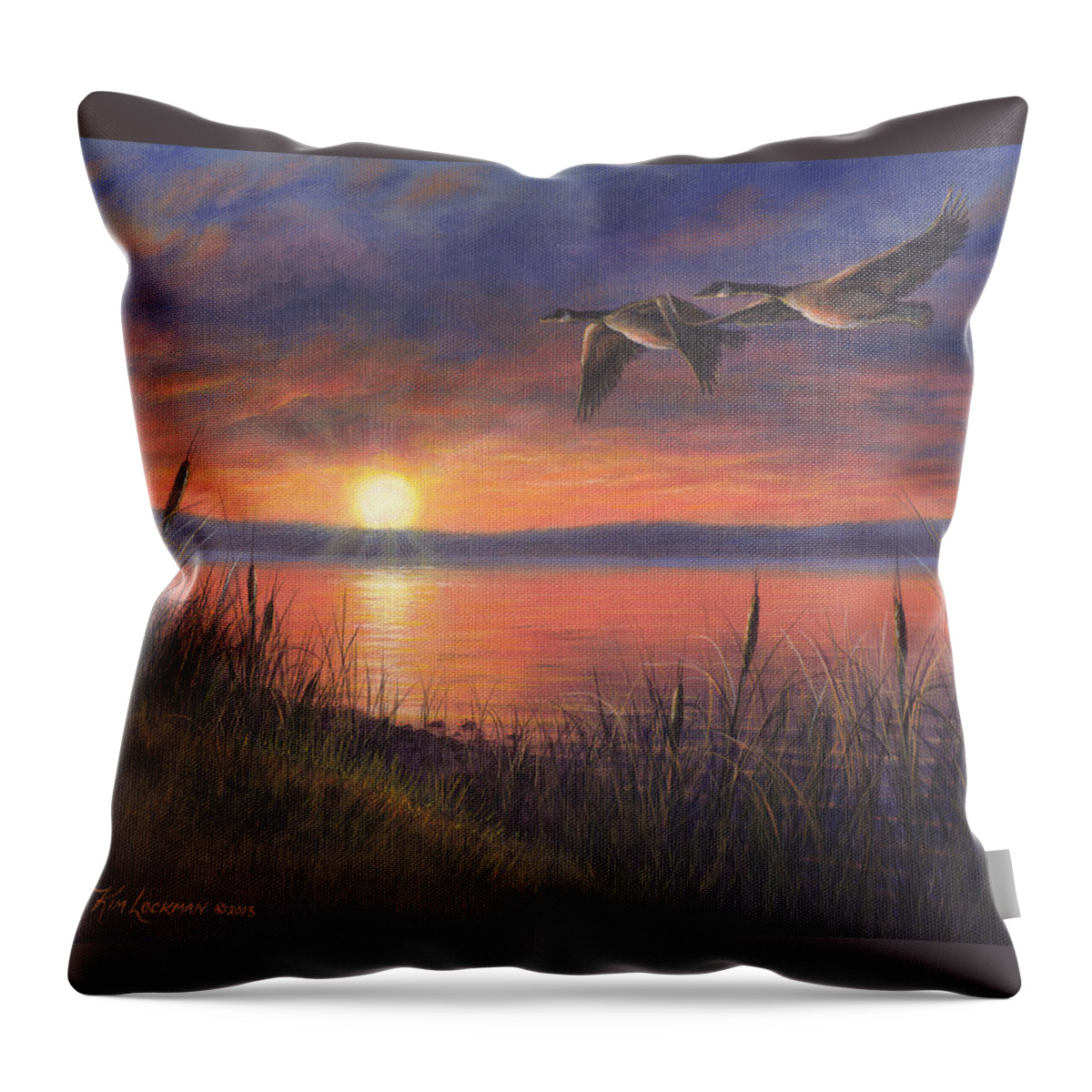 Landscape Throw Pillow featuring the painting Sunset Flight by Kim Lockman