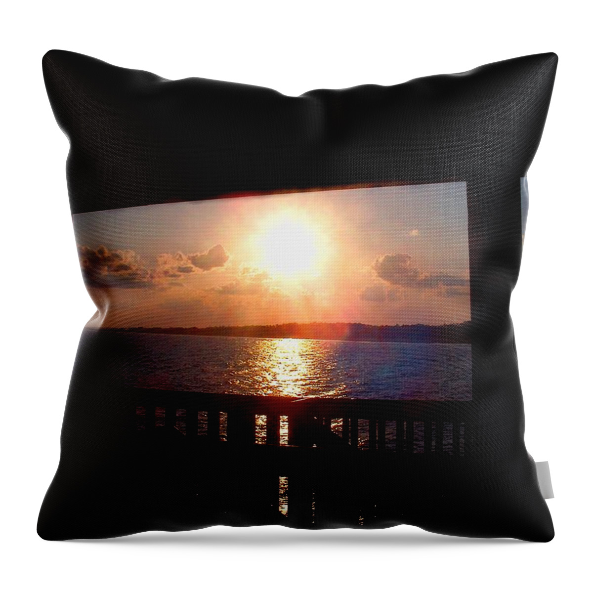 Landscape Throw Pillow featuring the photograph Sunset Folly Pier by Morgan Carter