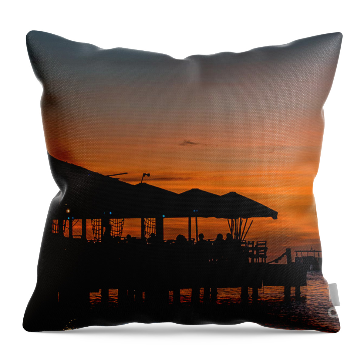 Pelican Pier Throw Pillow featuring the photograph Sunset From Pelican Pier by Judy Wolinsky